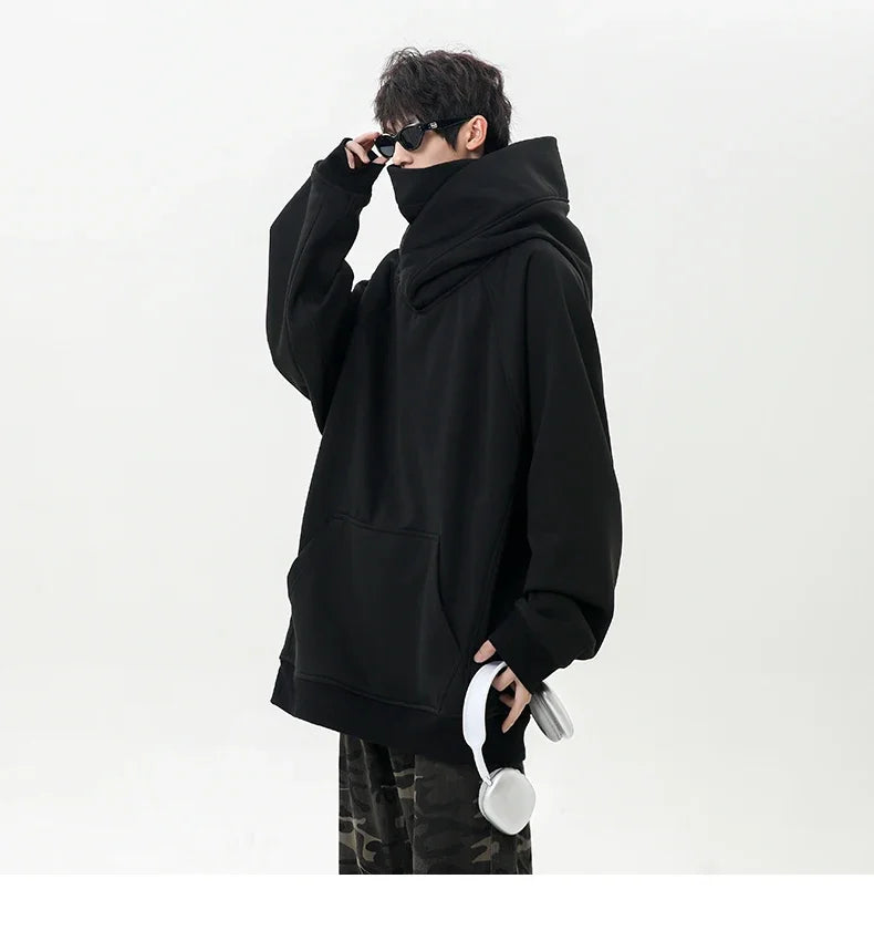 Autumn New High Neck Sweatshirt Men Pile Up Collar Hoodie Harajuku College Style Ninja Sweatshirt Casual Sports Loose Couple Top