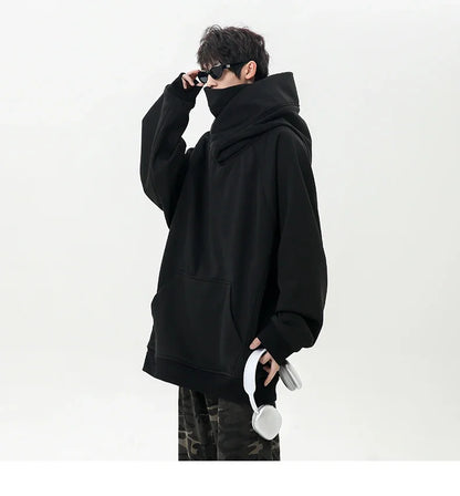 Autumn New High Neck Sweatshirt Men Pile Up Collar Hoodie Harajuku College Style Ninja Sweatshirt Casual Sports Loose Couple Top