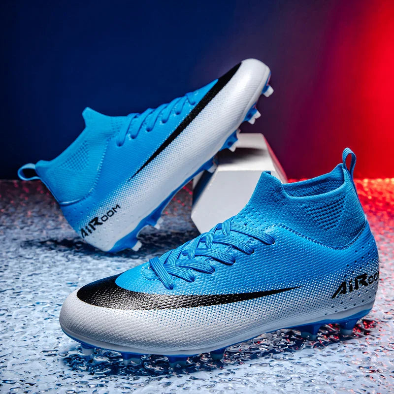 High-Top Leather AG Studded Soccer Cleats, Anti-Slip for Grass Field, Youth & Adult Men Women Training World Cup Style