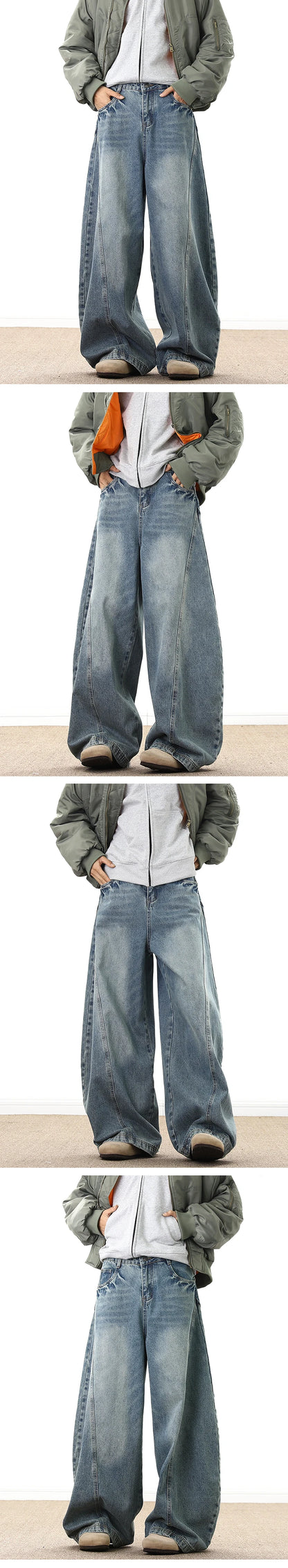 Wide Leg Denim Pants Male Loose Cowboy Mopping Trousers baggy Men's Jeans  Fashion Handsome Washed Streetwear Casual
