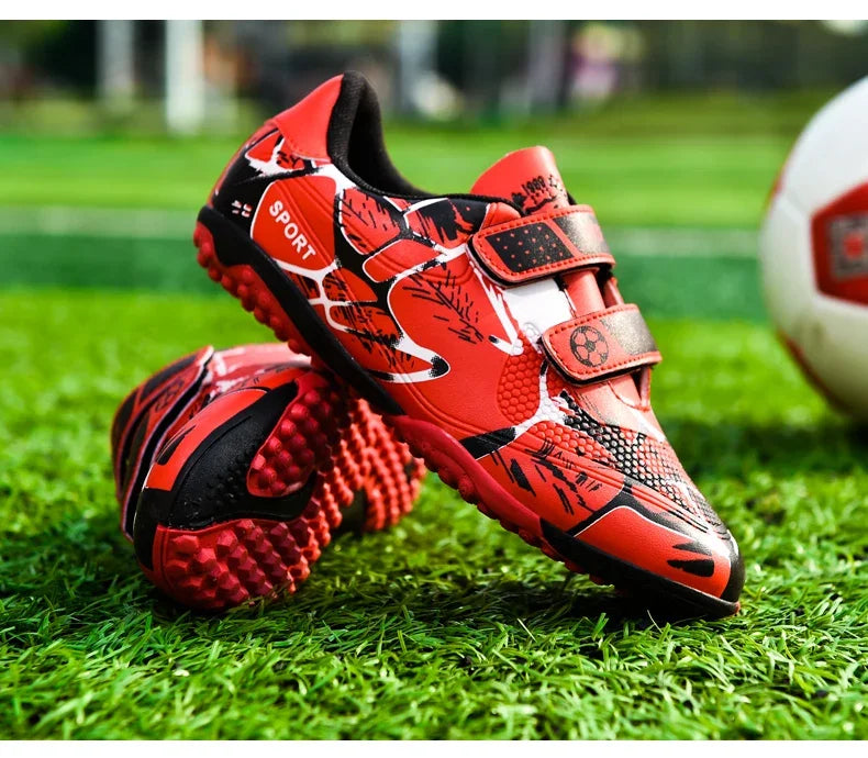 Kids Soccer Shoes Outdoor Non-Slip Football Sports Shoes Boy Training Shoes Child HOOK&LOOP Lightweight Children's Soccer Cleats