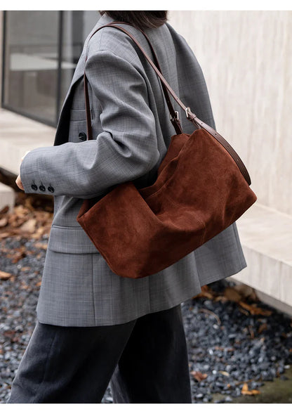Women's Natural Nuede Genuine Leather Handbags Ladies large capacity Tote Bag Female Design Luxury Commuting Yoga Bag  hobo bag
