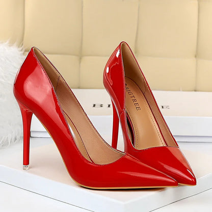 Women 7.5cm 10.5cm High Heels Wedding Bridal Classic Pumps Lady Scarpins Metallic Leather Low Heels Stiletto Nude Office Shoes