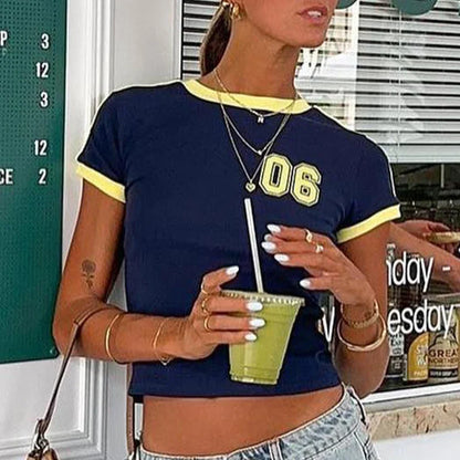 Y2k Five-star Brazil Crop Top Summer Women Aesthetics Baby Tees Gothic Emo Girl Vintage Letter Print Casual Short Sleeve T-shirt