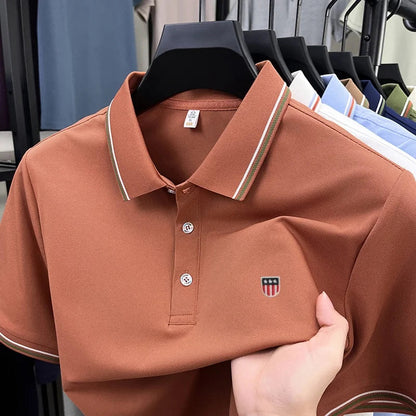 Luxury men's classic brand embroidered best-selling striped polo shirt summer new comfortable best-selling breathable short top
