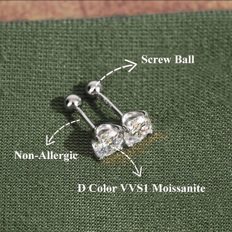 4 Prong GRA Certified 0.3-2CT D Color Moissanite Earrings for Women Men 925 Silver Plated 18K Gold Party Ear Studs Gift