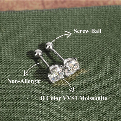 4 Prong GRA Certified 0.3-2CT D Color Moissanite Earrings for Women Men 925 Silver Plated 18K Gold Party Ear Studs Gift