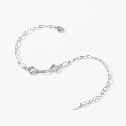 Real 925 Sterling Silver Charm Lucky Grass Cubic Zirconia Adjustable Bracelet For Women Classic Wedding Statement Jewelry