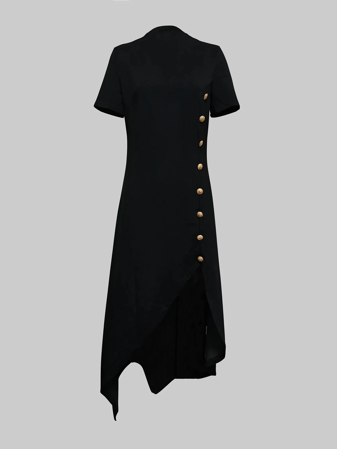 Wedding Black Dresses for Women Gold Button Clothes Asymmetrical 2025 Summer Woman Short Sleeves Party Maxi Dresses