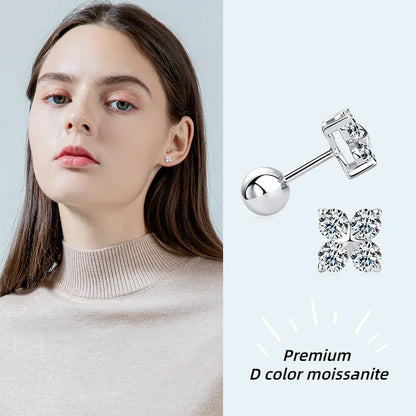 100% 925 Sterling Silver Real 0.8 Carat D Color Moissanite Stud Earrings For Women Sparkling Party Gifts Fine Jewelry