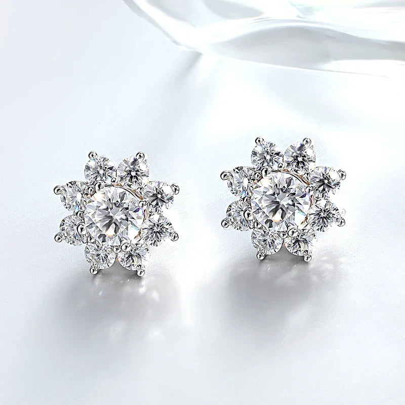 Sunflower Full D Color Moissanite Diamond Stud Earrings with GRA for Women Party Fine Jewelry S925 Sterling Silver Earring
