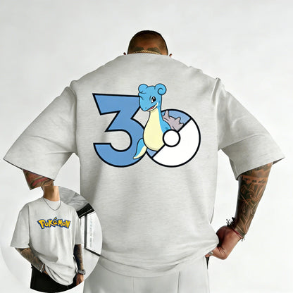 30th Anniversary Lapras Printed T-shirt Summer New Men's and Women's Trendy Large Loose Casual Y2K Short Sleeve Top
