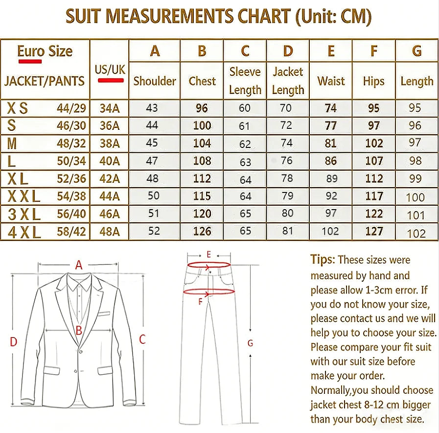 Conjuntos de terno slim fit masculino elegante formal para festas e negócios, traje de noite masculino de alta qualidade, blazer e calça, 2 peças