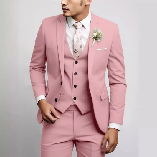 2025 Fashion Men Slim Fit Two Button Suit Set Amazon Cross Border Three Piece Business Suit