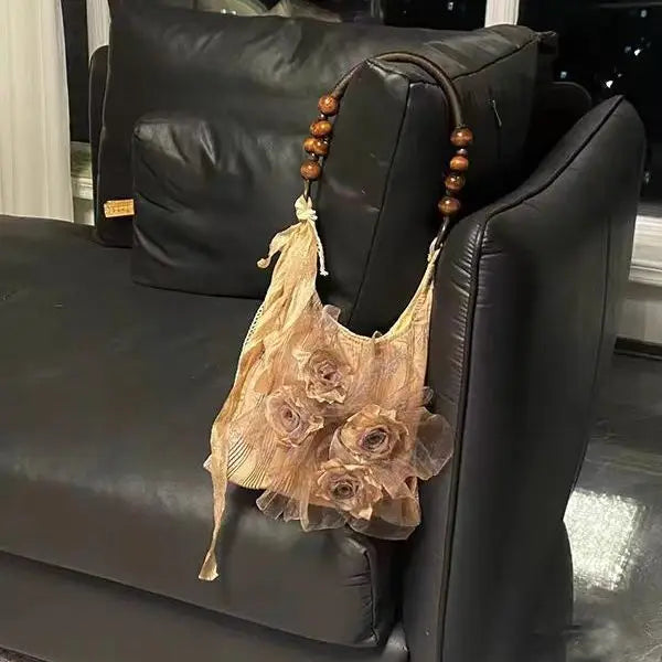 Rose Decor Shoulder Bags Fashion Commuter Tote Bags Classic Pleated Handbags High Quality Women Underarm Bags