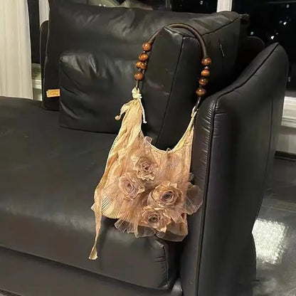Rose Decor Shoulder Bags Fashion Commuter Tote Bags Classic Pleated Handbags High Quality Women Underarm Bags