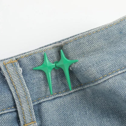 1Pair Cross Star Waist Buckle Adjustable Detachable Pants Clips Waist Tightener Nail-free Metal Button Snaps for Jeans Decor