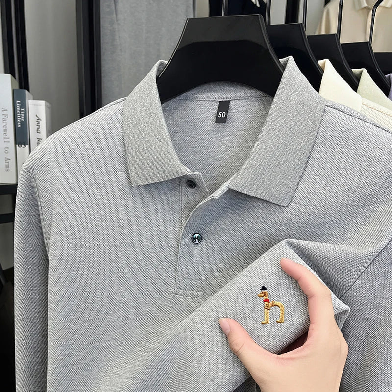 Original Brand Men's Polo Shirt 100 Cotton Lapel Dog Embroider Long Sleeve T-Shirt Autumn New Business Casual Handsome Men'swear