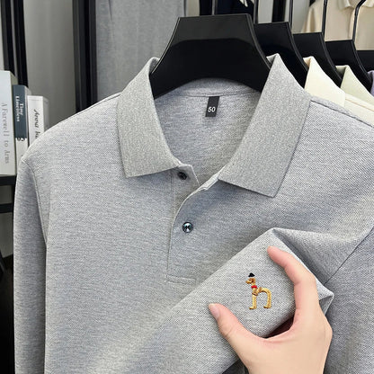 Original Brand Men's Polo Shirt 100 Cotton Lapel Dog Embroider Long Sleeve T-Shirt Autumn New Business Casual Handsome Men'swear