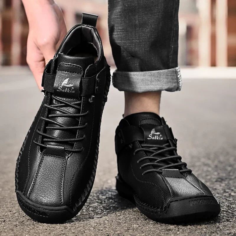 Handmade Leather Casual Men Shoes Design Sneakers Man Breathable Leather Shoes Men Ankle Boots Outdoor