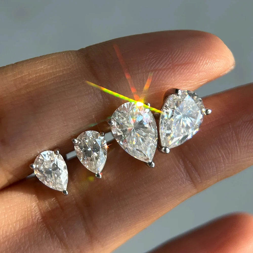 Certified Water Drop Moissanite Stud Earrings for Women Men 0.5/1/2/4CT 925 Silver Solitaire Pear Cut Lab Diamond Ear Studs