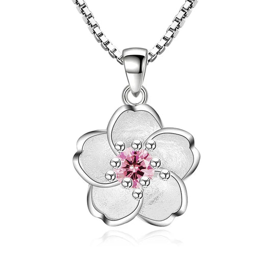 925 Sterling Silver Pink Purple Peach Blossom Necklaces For Women Luxury Designer Jewelry Accessories Wholesale Jewellery
