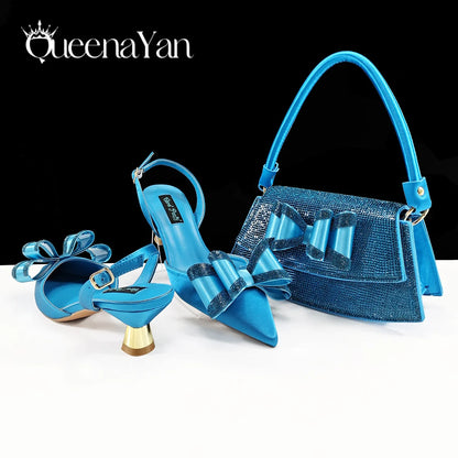Italian Design High Quality Elegant Butter-fly Design Decoration Peach Color Party Wedding Women Shoes and Bag