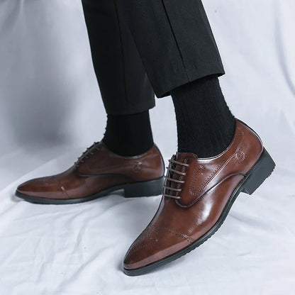 Formal Brogues Shoes Men Classic Social Casual Business Shoes Man Wedding Men's Dress Shoes Party Pointy Toe Leather Shoes Male