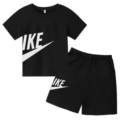 Fashion Sport 2Pcs Outfit, Printed Short Sleeve Tee and Shorts, Comfortable Summer Tracksuit for Boys Girls
