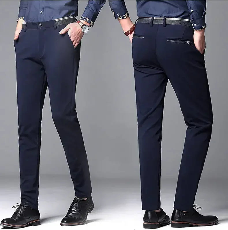 Men‘s Suit Pants Business Office Male Dress Pants Elastic Wrinkle Resistant Big Size Classic Casual Trousers Black Navy Blue
