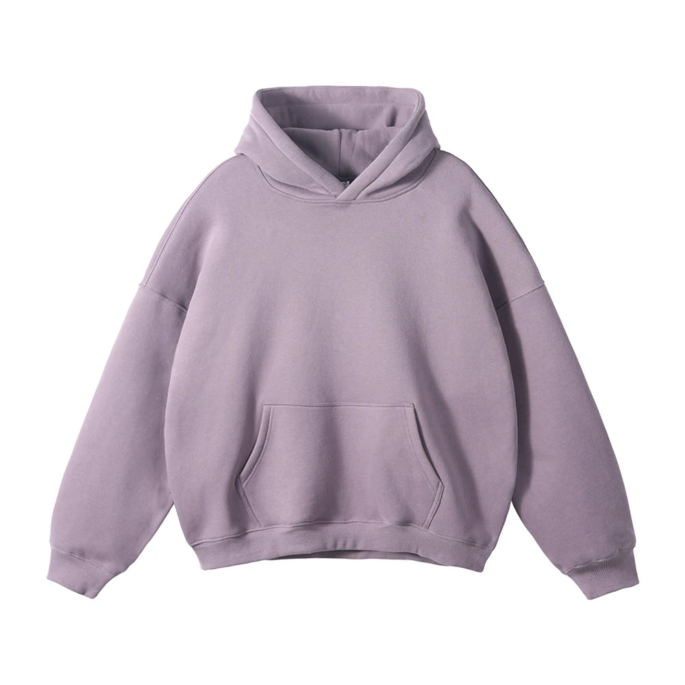 Thick 350gsm Fleece Hooded Hoodies For Men Unisex Winter Oversized Loose Basic Solid Sweatshirts Pullovers Coats HY0631