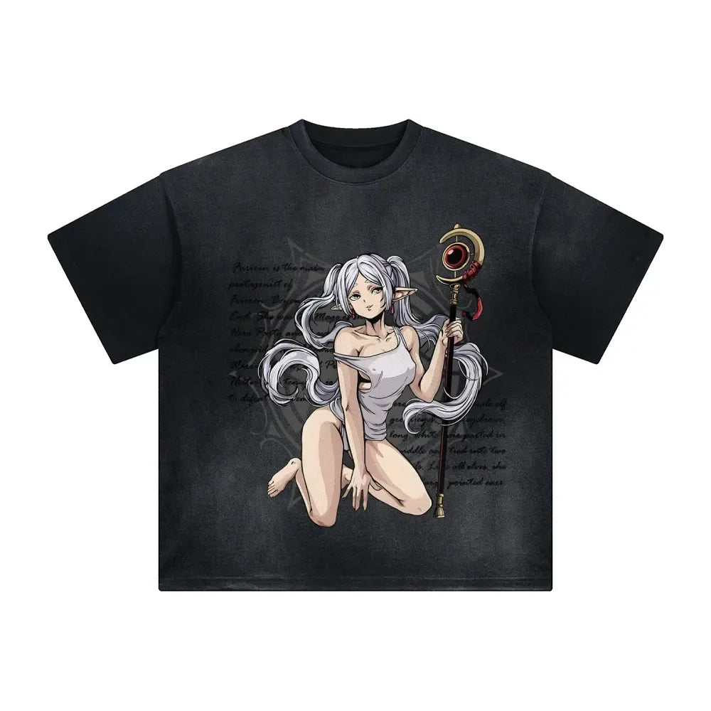 Beyond Journey's End Peripheral Products Old Washed T-shirt Men's and Women's Pure Cotton Short-sleeved Casual Clothing