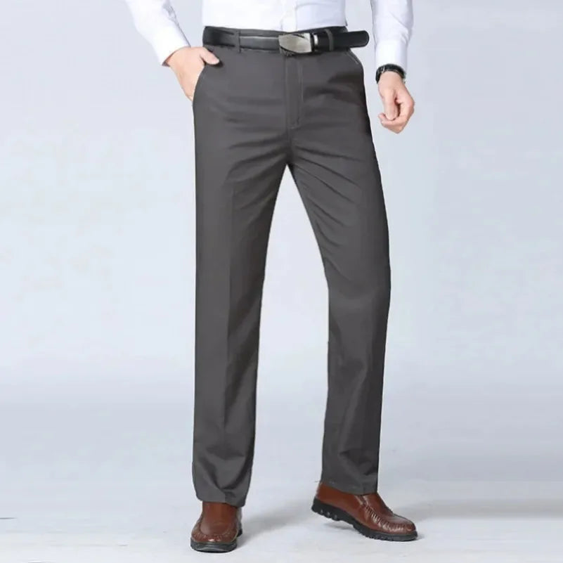 Men's 100% Cotton Summer Thin Autumn Thick Suit Pants Straight Loose Trousers Business Solid Khaki Casual Brand Clothes GOZBKF