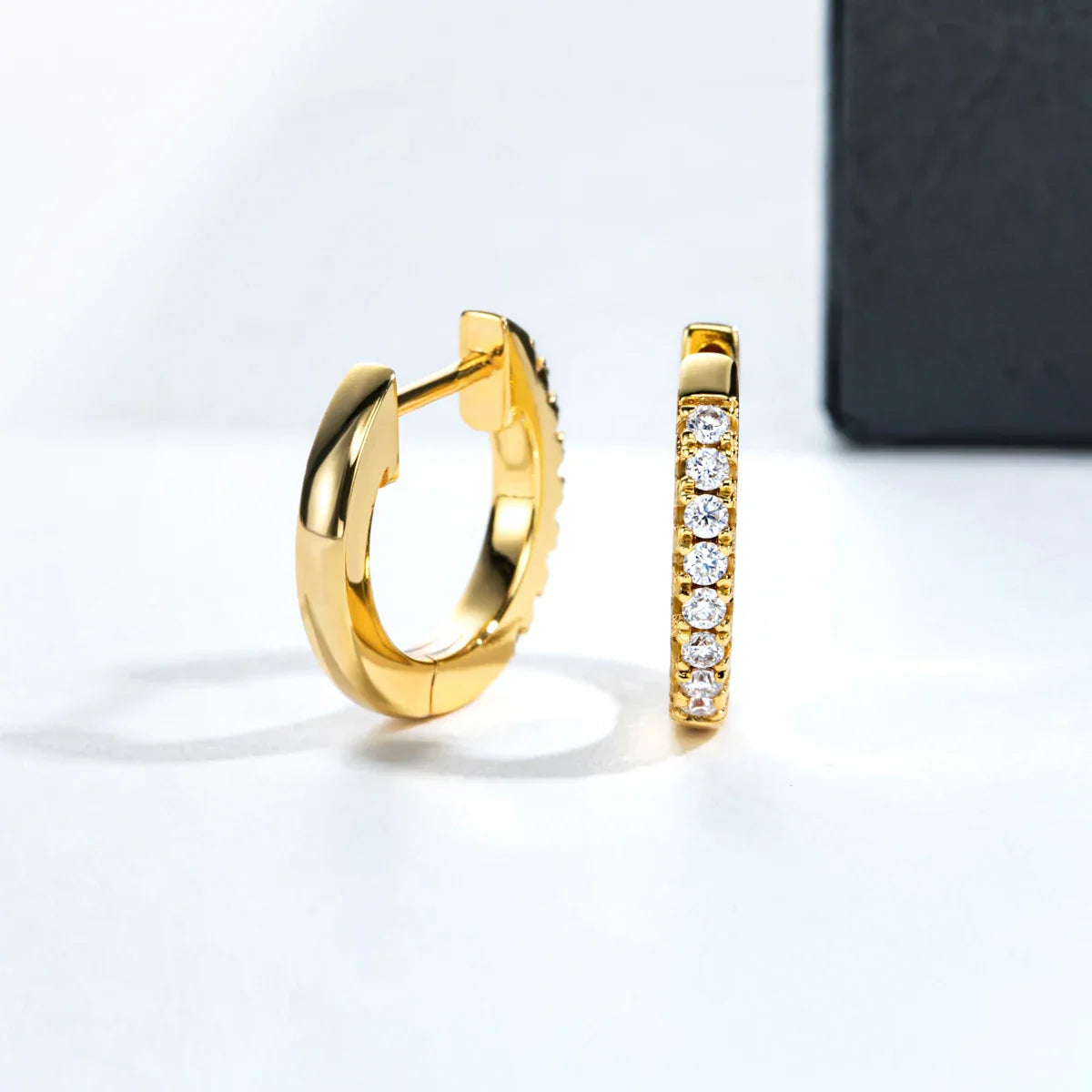 1.5mm D Color Moissanite Huggie Hoop Earrings With Certificate Yellow Gold Plated Huggie Earring For Women Gifts