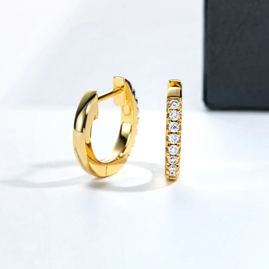 1.5mm D Color Moissanite Huggie Hoop Earrings With Certificate Yellow Gold Plated Huggie Earring For Women Gifts