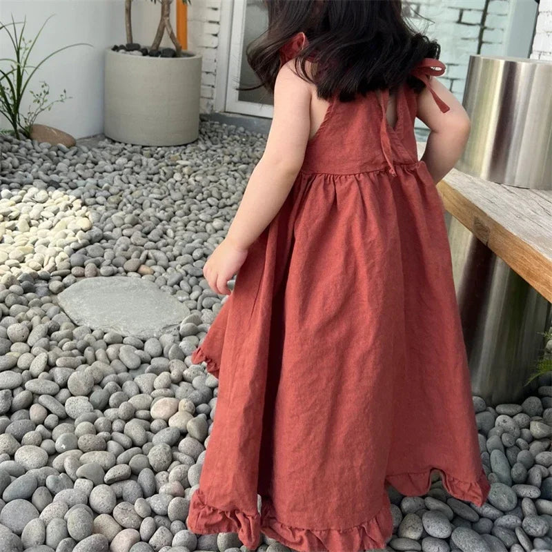 Korean Style New Summer Clothes for Baby Girl Dress Back V-neck Sleeveless Princess Dress Loose Doll Skirt Kids Clothes E1158