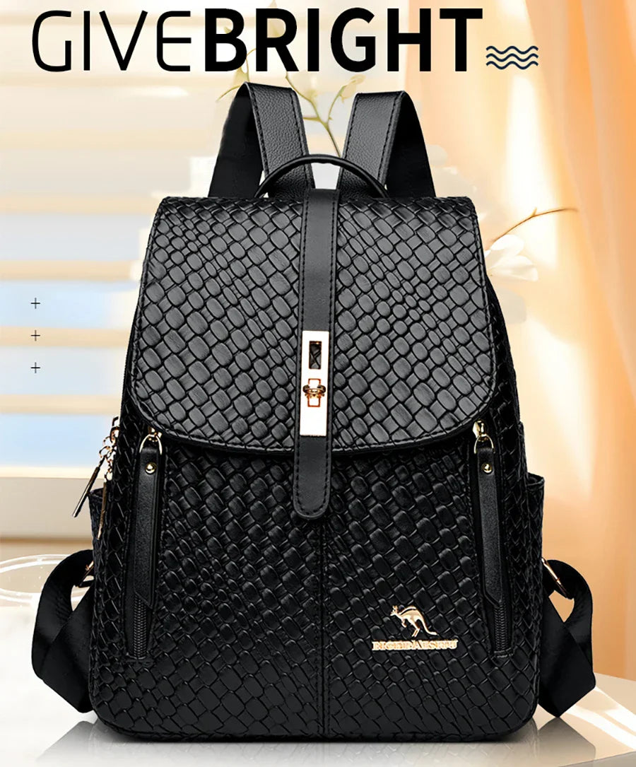 Luxury Women Leather Backpacks for Girls Sac A Dos Casual Daypack Black Vintage Backpack School Bags for Girls Mochila Rucksack