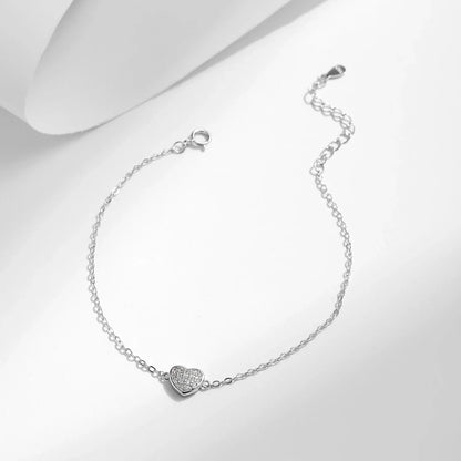 925 Sterling Silver Simple Romantic Hearts Link Chain Bracelet Basic Style Platinum Plated Fine Jewelry For Women Gifts