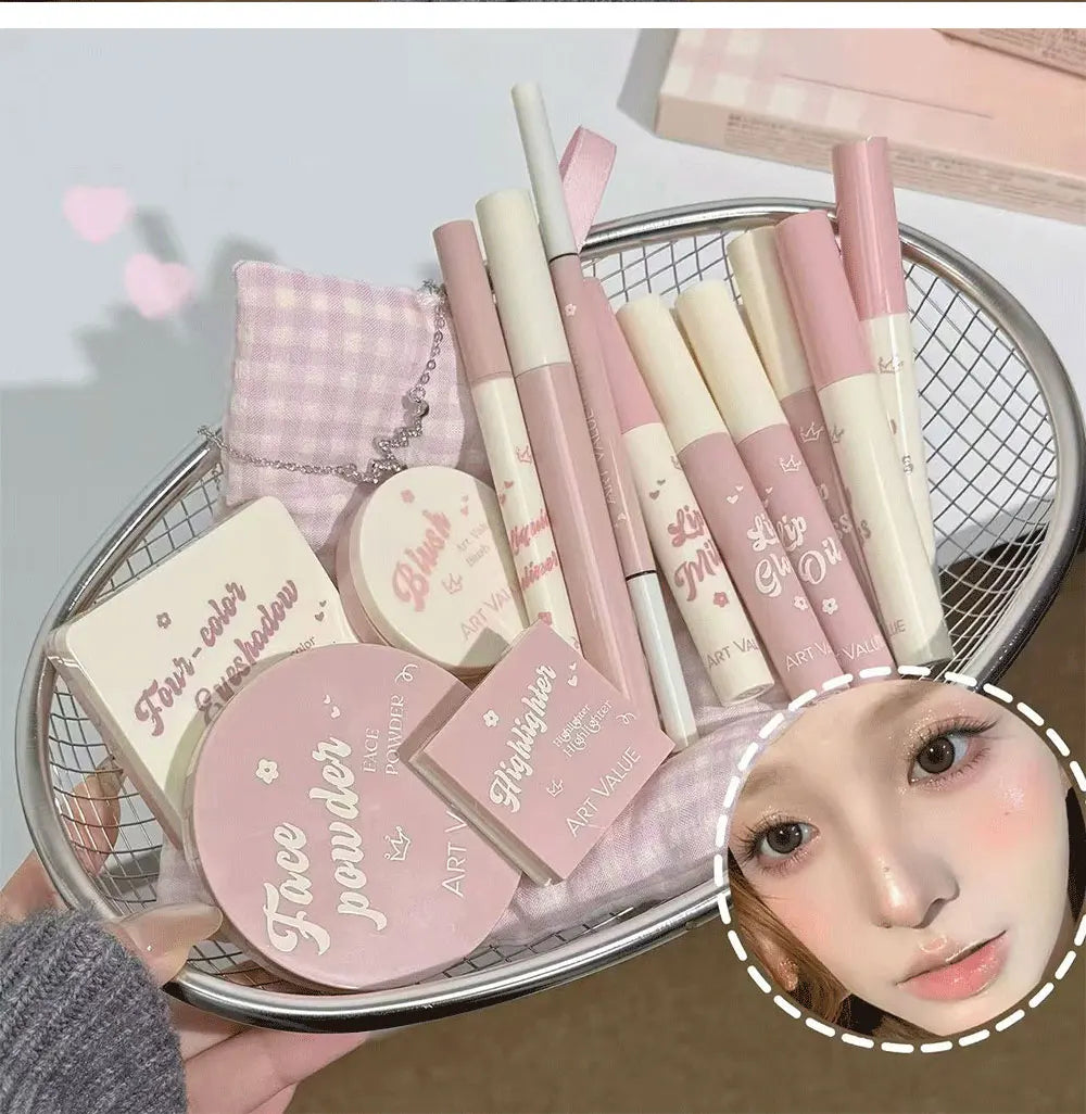 Makeup Set Include 4Lip Glaze,1Lip Oil,1Lip Cream,1Eyeliner,1Mascara,1Eyebrow Pen,1Blush,1Highlighter,1Eyeshadow,1Pressed Powder