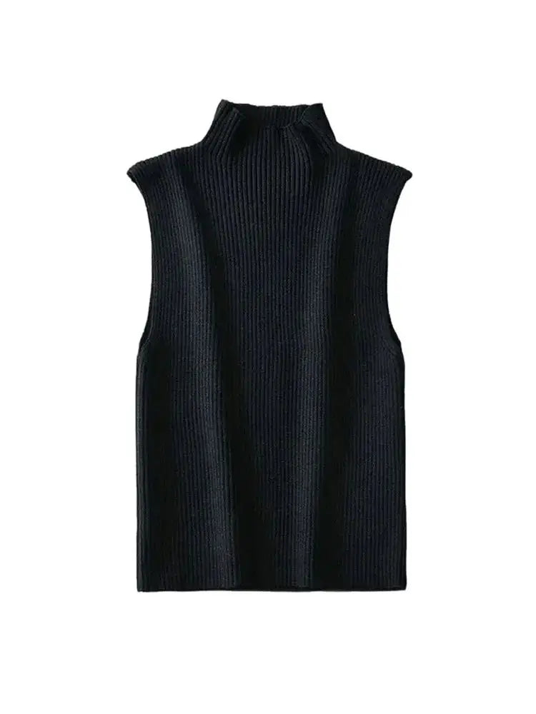 Women Fashion Fitted Basic Ribbed Knit Tank Tops Vintage High Neck Sleeveless Female Camis Chic Vest Top Mujer