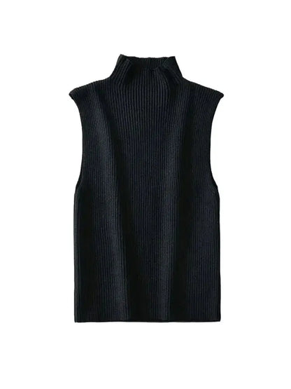 Women Fashion Fitted Basic Ribbed Knit Tank Tops Vintage High Neck Sleeveless Female Camis Chic Vest Top Mujer