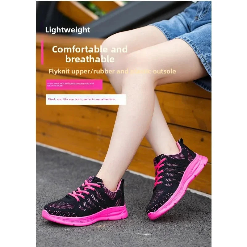 New Pink Work Shoes Women Work Sneakers Steel Toe Shoes Anti-smash Anti-puncture Safety Shoes Man Women Protective Shoes