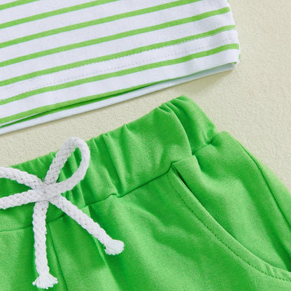 Summer St. Patrick's Day Kids Baby Boys Clothes Set Short Sleeve Letter Embroidery T-Shirt Shorts Outfits Clothes