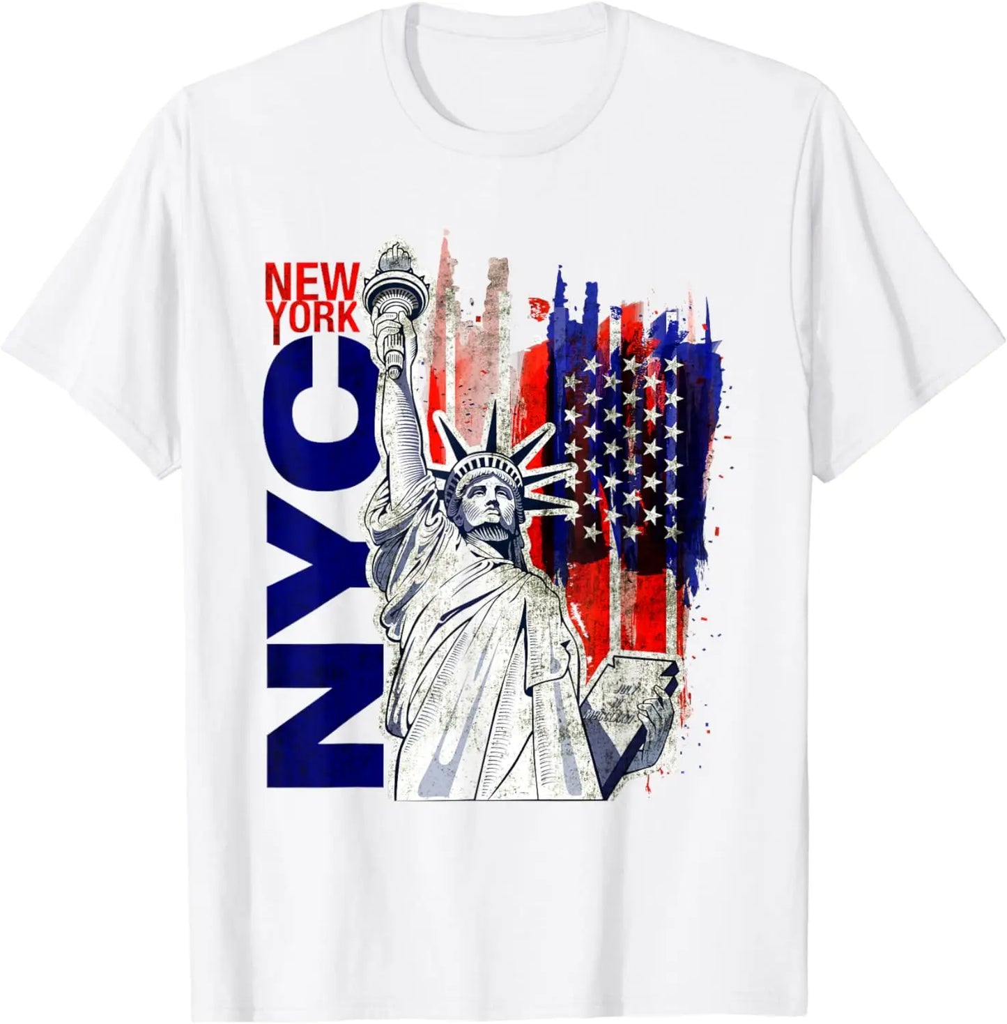 T-shirt Cool New York City Statue of Liberty with USA Flag T-Shirt for Men Women Graphic T Shirts Streetwear