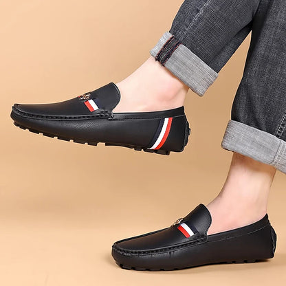 White Loafers Mens Black Leather Loafers for Man Casual Slip on Moccasins Men Comfy Moccasin Driving Shoes for Men