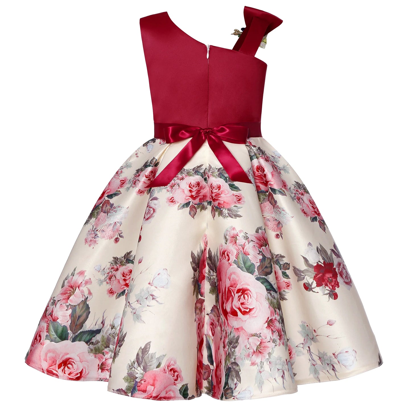 Off-the-Shoulder Dress European and American Princess Dress Girls' Printed Formal Dress Children's Hostess Dress