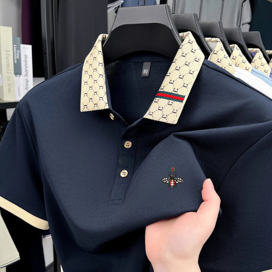 Personality letter jacquard lapel short sleeve T-shirt men high-end brand Little Bee embroidery fashion trend summer polo shirt