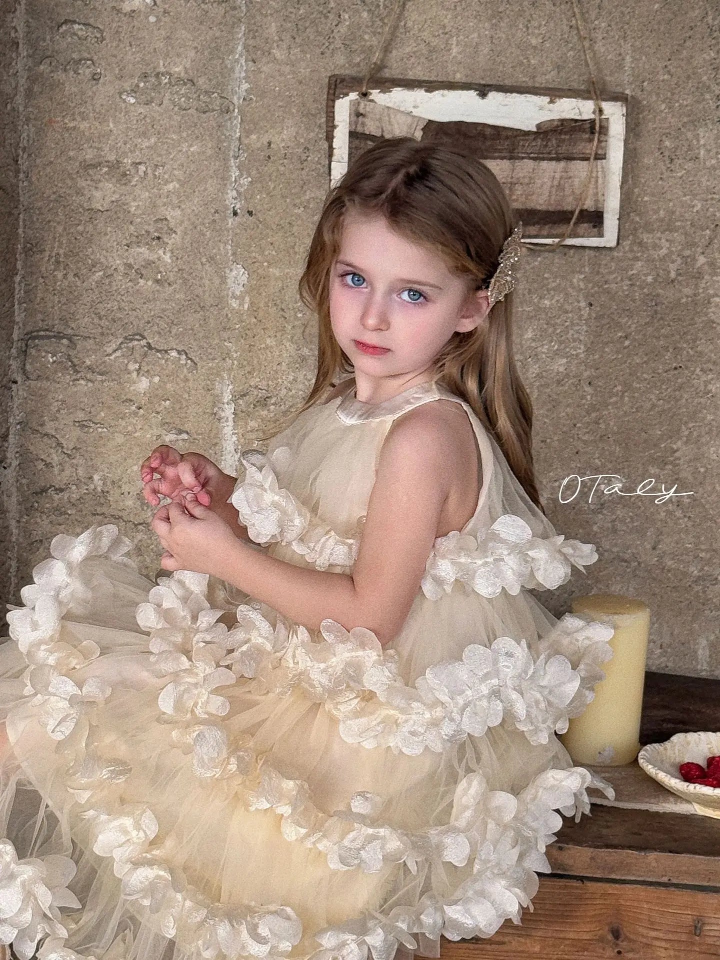2025 Spring Summer New Children Clothing Girls Neck Hanging Flower Layered Long Dress Korean Children Birthday Princess Dress