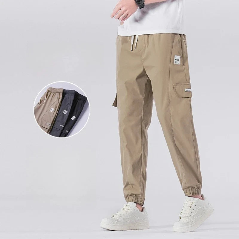Spring Summer Thin Men's Cargo Pants Loose Tapered Elastic Cuff Jogger Trousers Quick Dry Casual Outdoor Haren Pants Male 5XL
