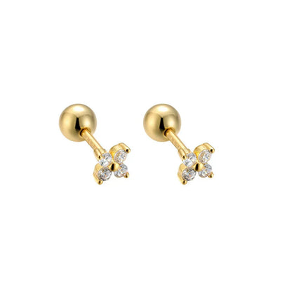 925 Sterling Silver Fashion Simple Golden Flower Beads Small Stud Earrings for Women Teen Piercing Jewelry Accessories